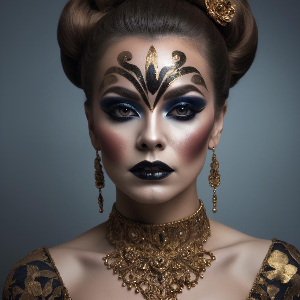 A stunning image of artistic portrait of a woman with dramatic makeup.