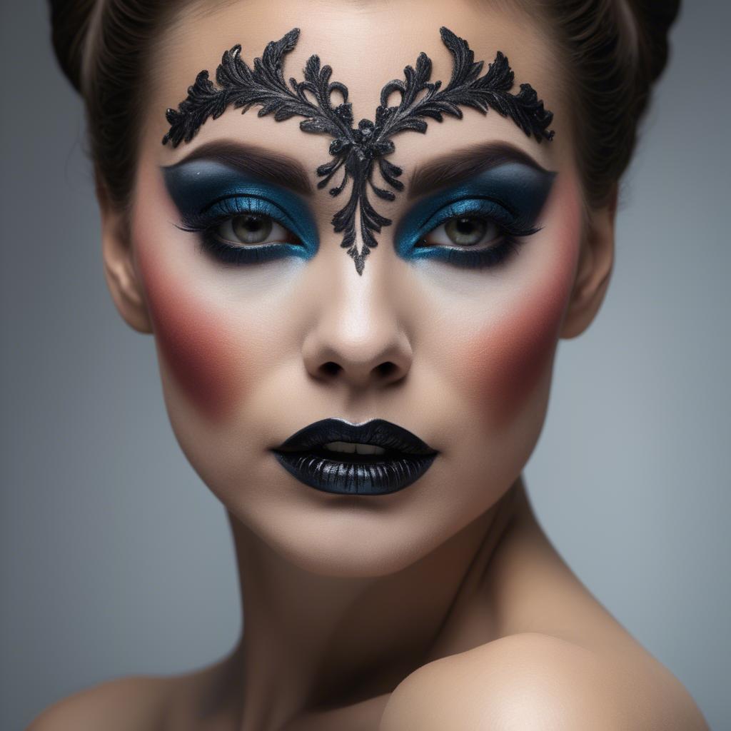 A stunning image of artistic portrait of a woman with dramatic makeup.