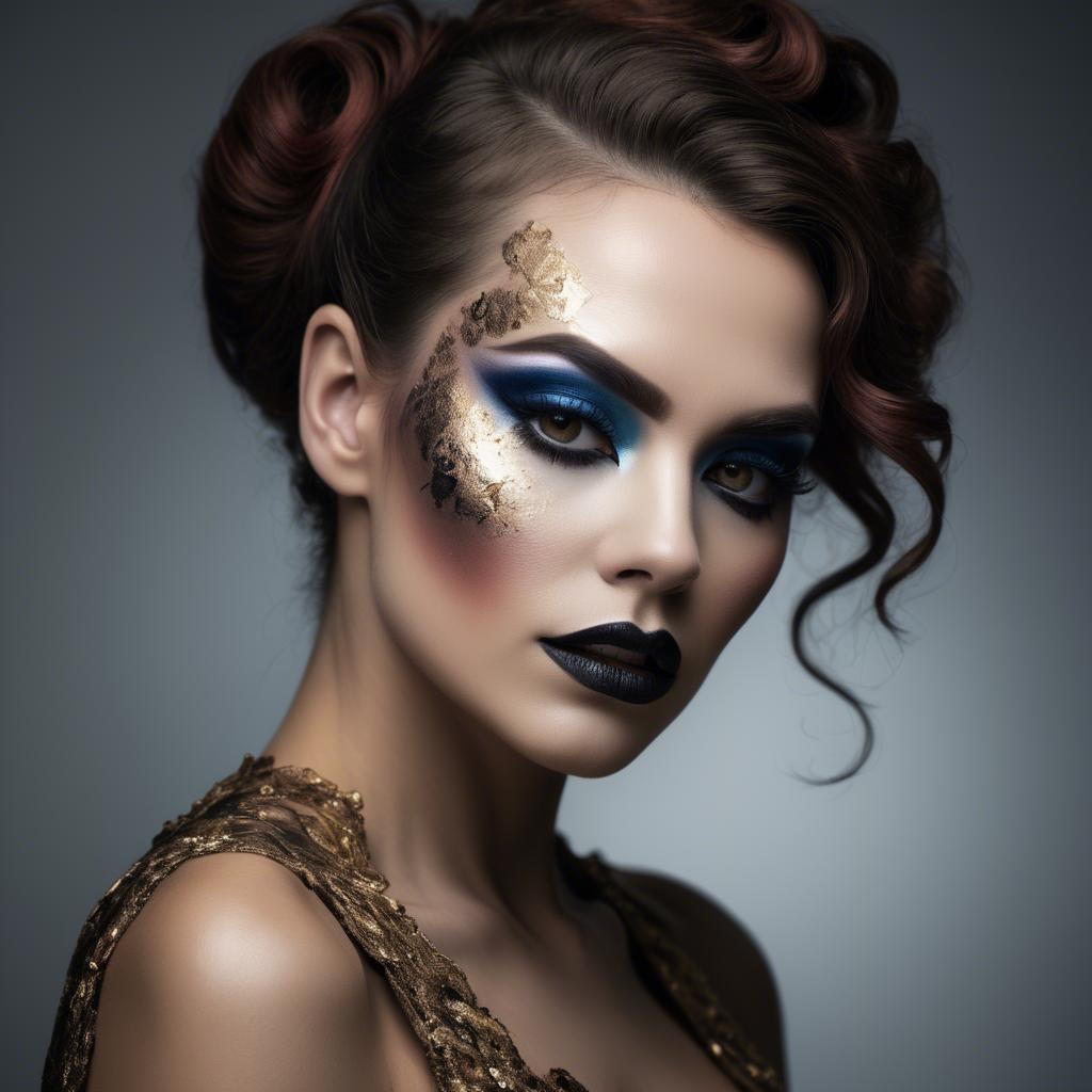 A stunning image of artistic portrait of a woman with dramatic makeup.