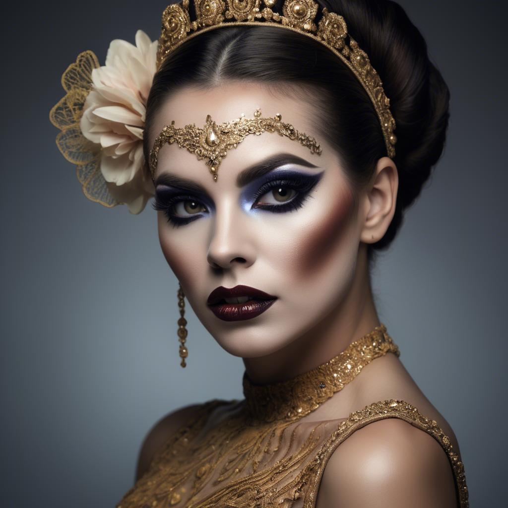 A stunning image of artistic portrait of a woman with dramatic makeup.