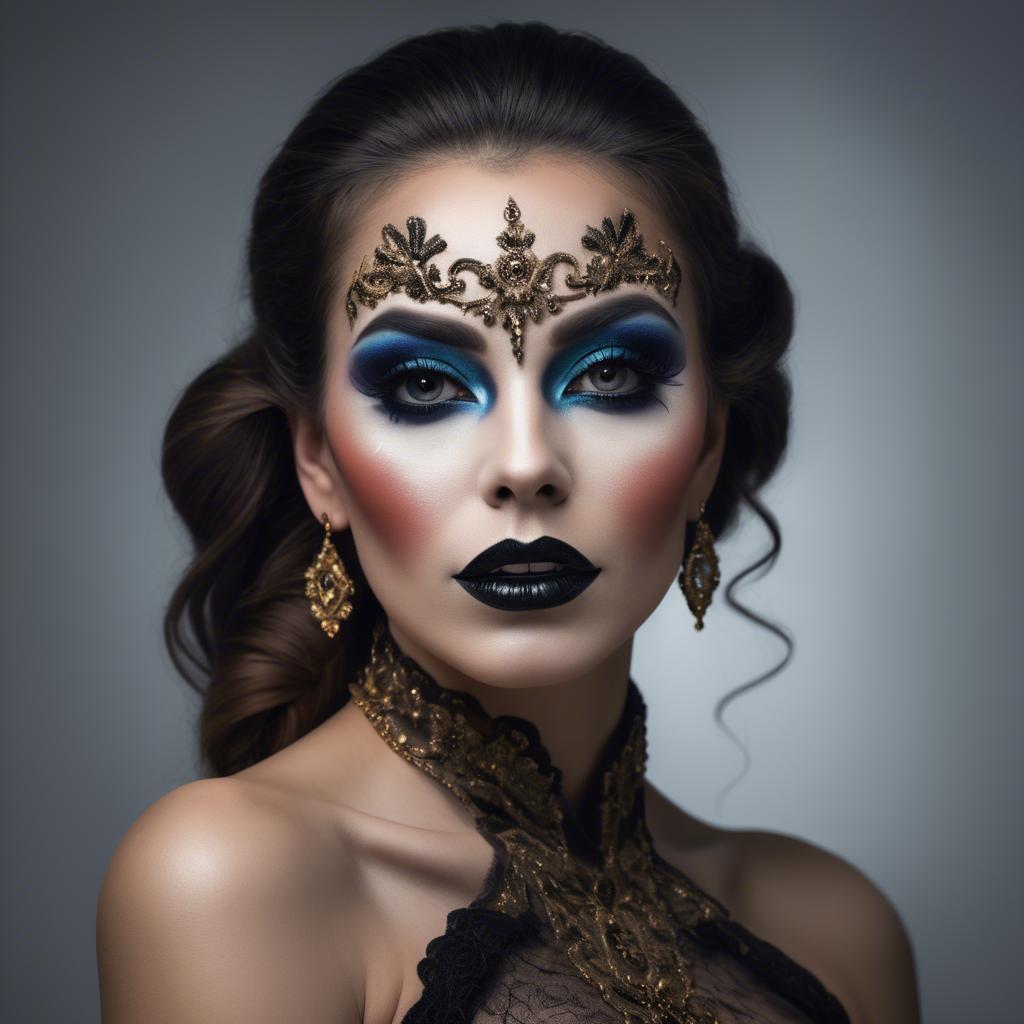 A stunning image of artistic portrait of a woman with dramatic makeup.