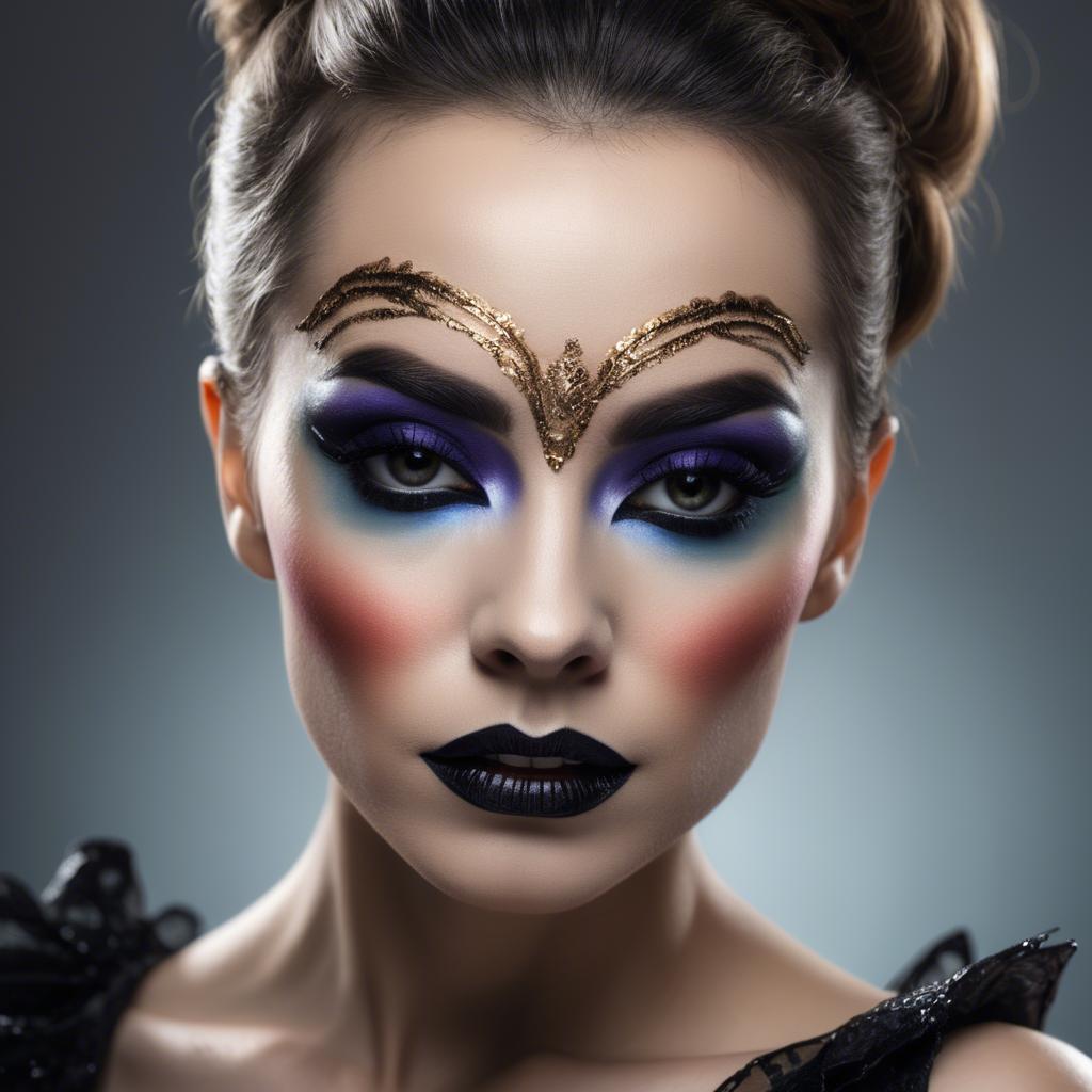 A stunning image of artistic portrait of a woman with dramatic makeup.