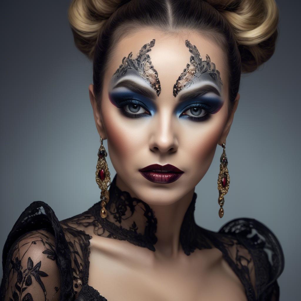 A stunning image of artistic portrait of a woman with dramatic makeup.