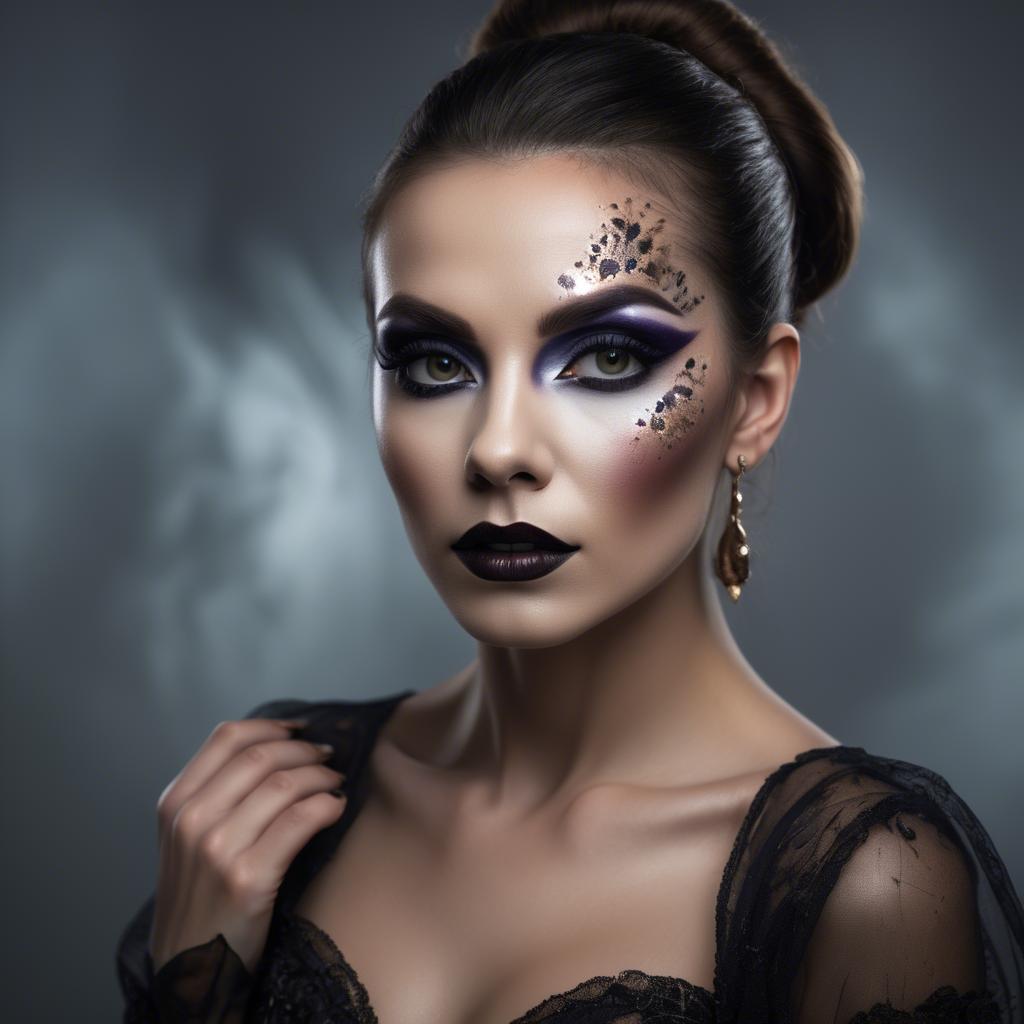 A stunning image of artistic portrait of a woman with dramatic makeup.