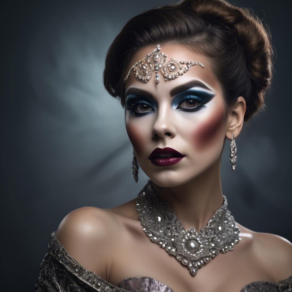 A stunning image of artistic portrait of a woman with dramatic makeup.