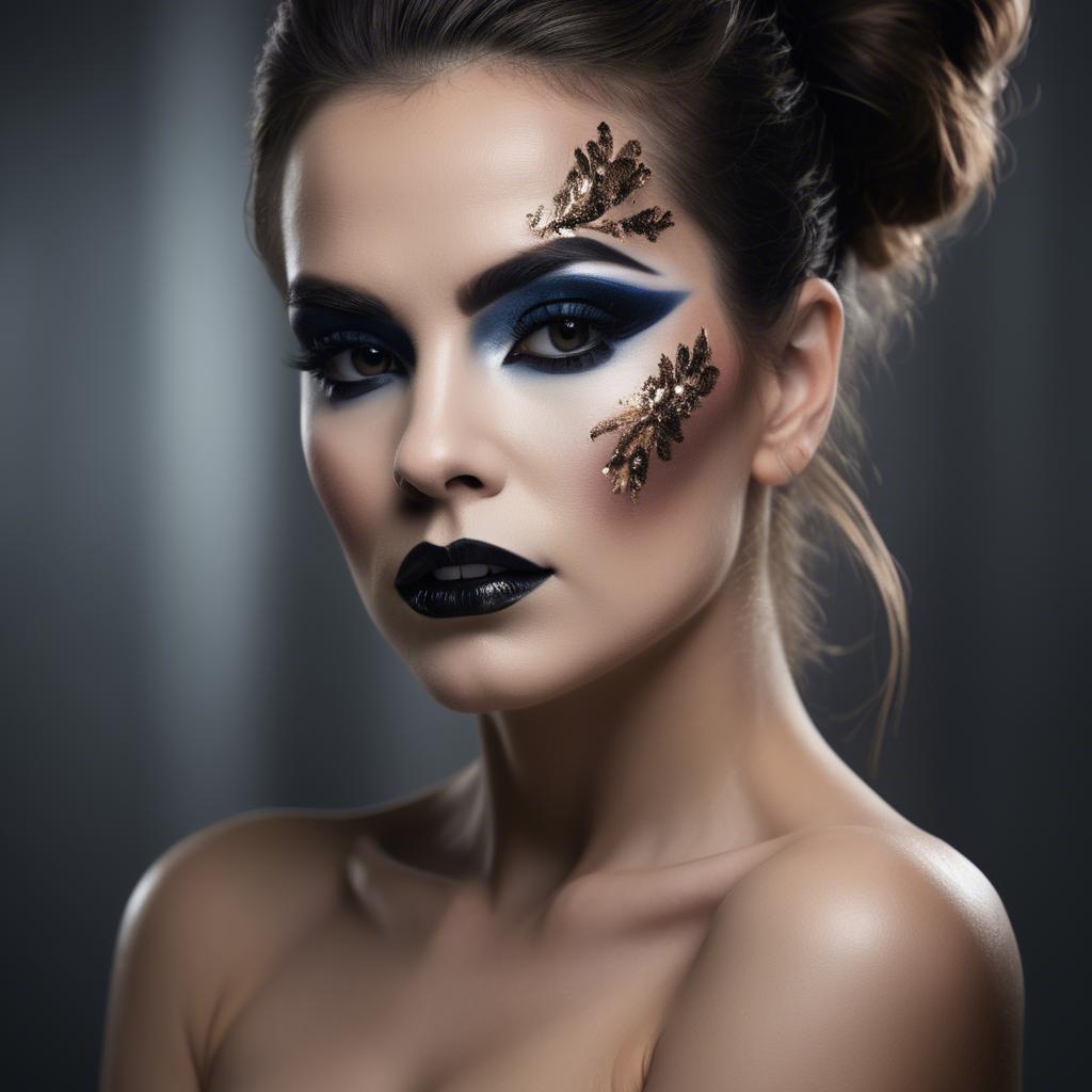A stunning image of artistic portrait of a woman with dramatic makeup.