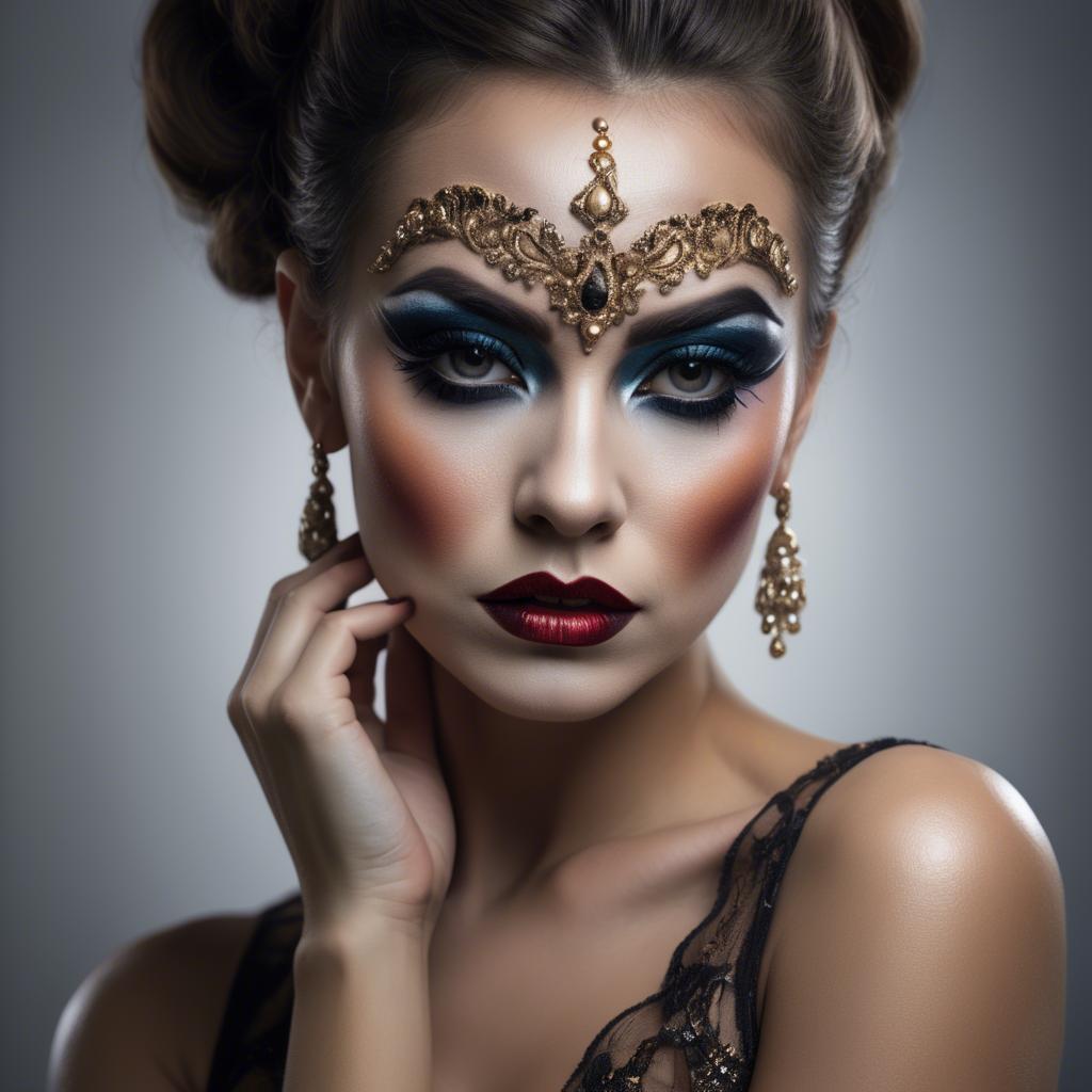 A stunning image of artistic portrait of a woman with dramatic makeup.