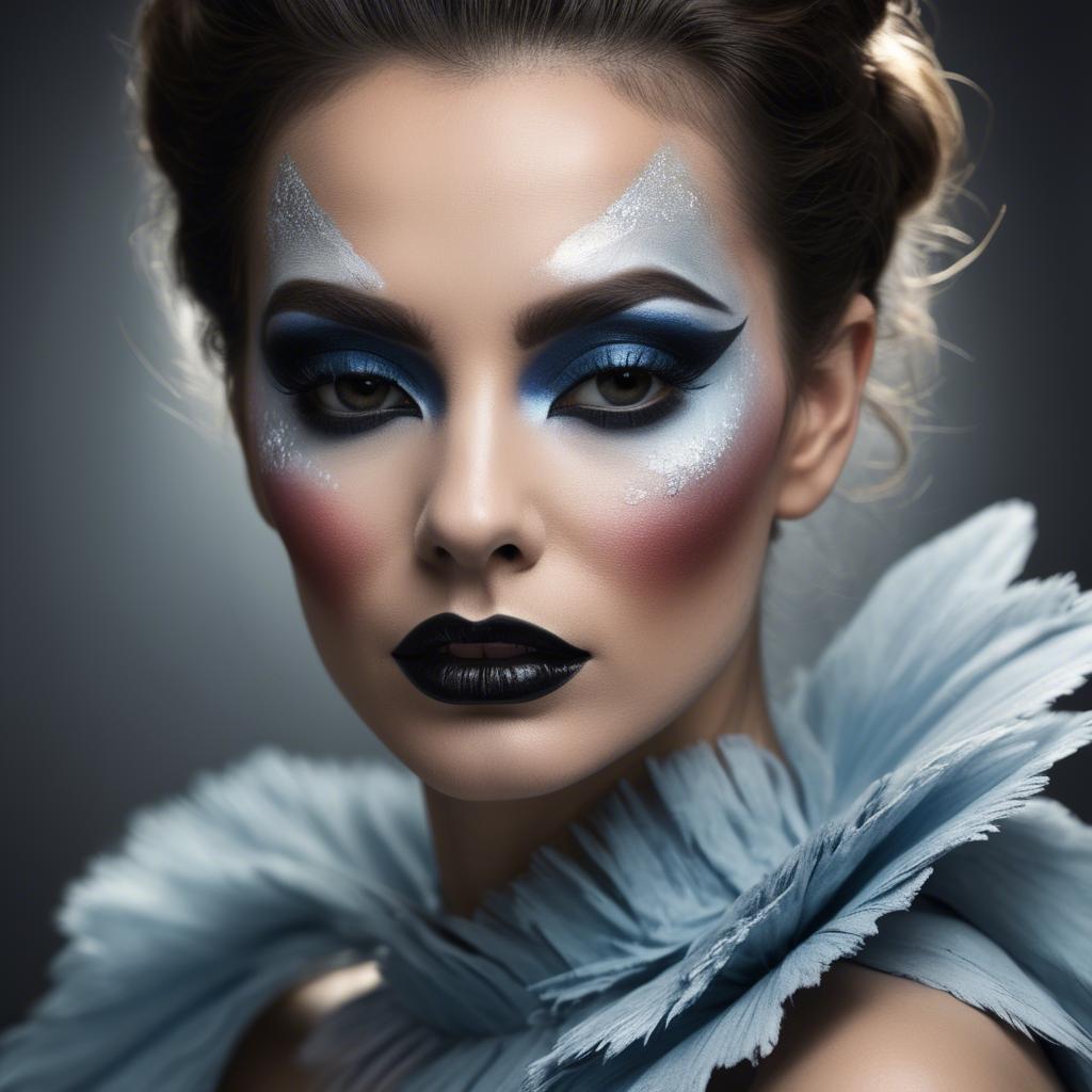 A stunning image of artistic portrait of a woman with dramatic makeup.