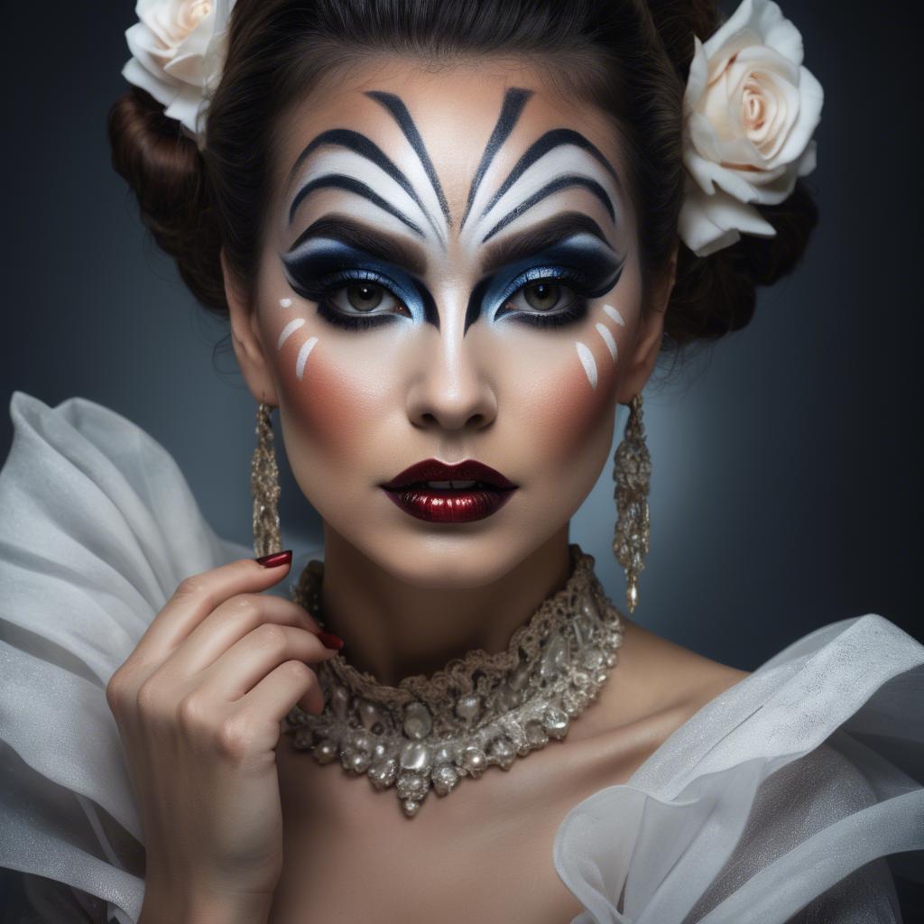 A stunning image of artistic portrait of a woman with dramatic makeup.