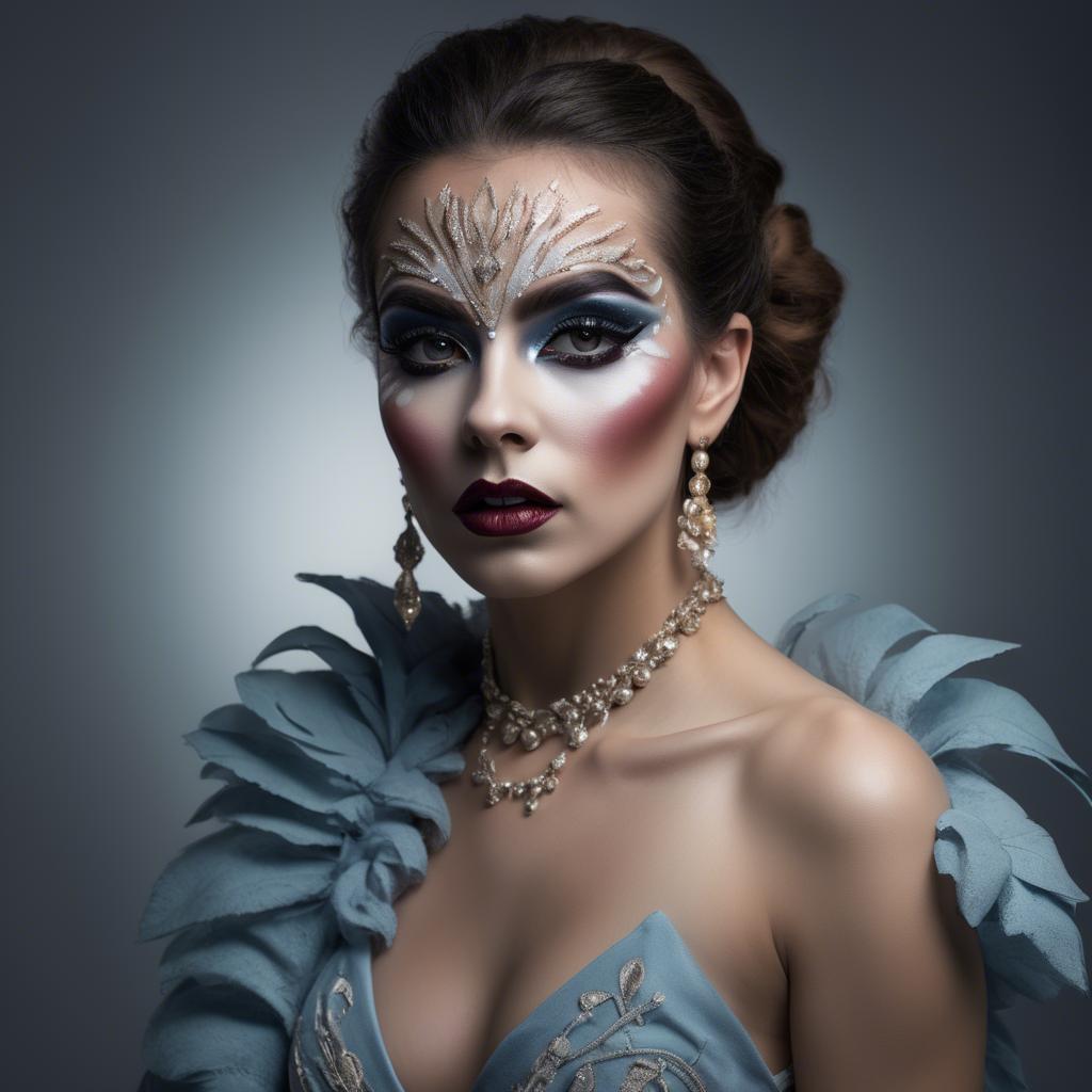 A stunning image of artistic portrait of a woman with dramatic makeup.