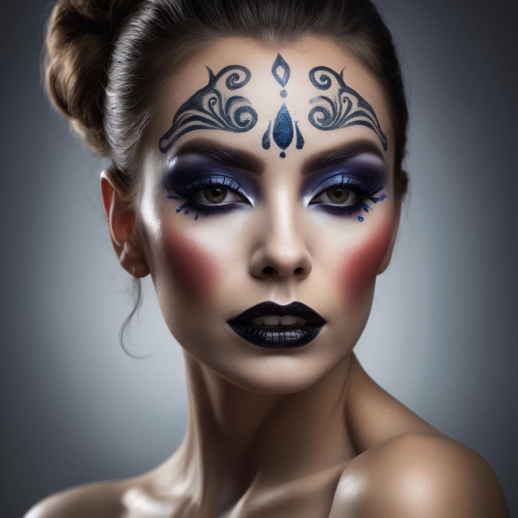 A stunning image of artistic portrait of a woman with dramatic makeup.