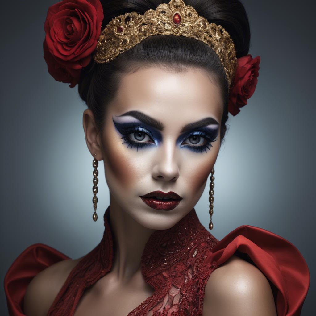 A stunning image of artistic portrait of a woman with dramatic makeup.