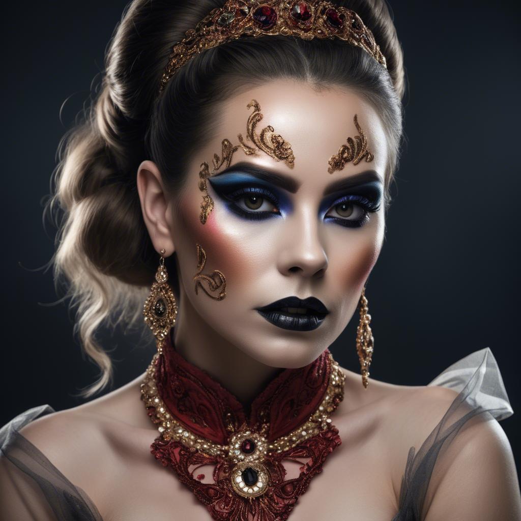 A stunning image of artistic portrait of a woman with dramatic makeup.