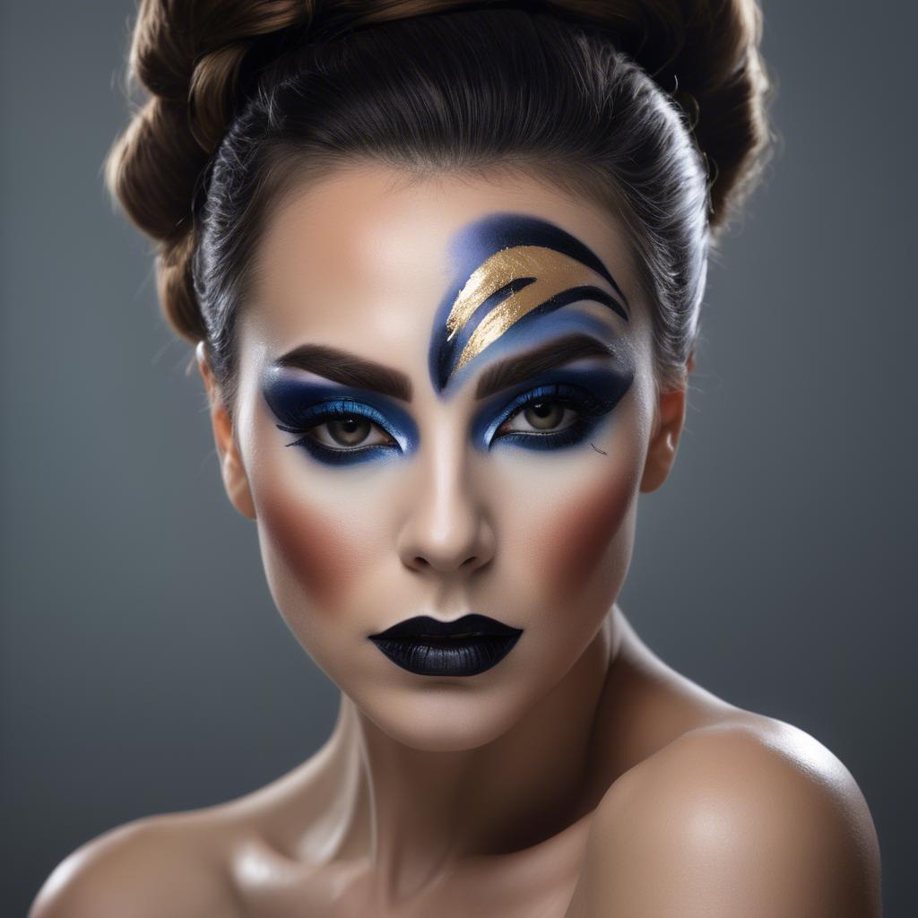 A stunning image of artistic portrait of a woman with dramatic makeup.