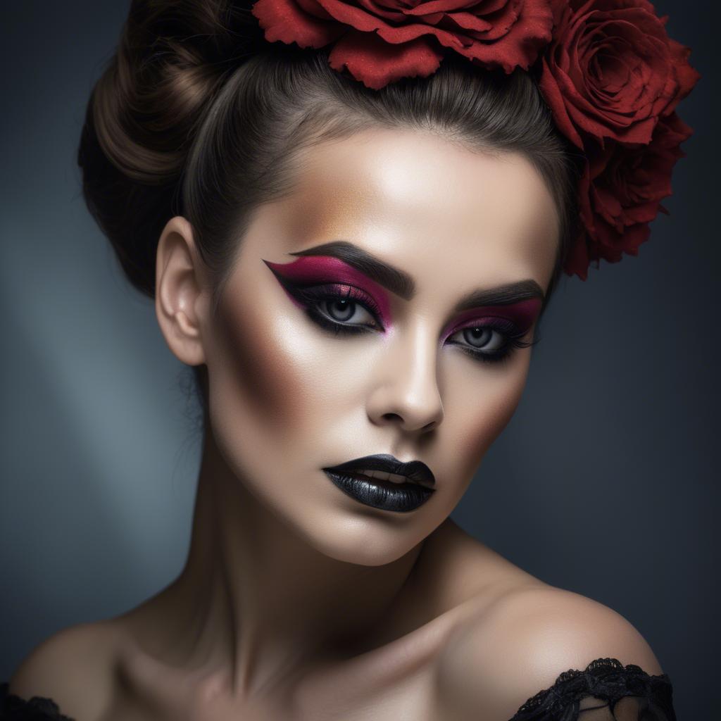 A stunning image of artistic portrait of a woman with dramatic makeup.