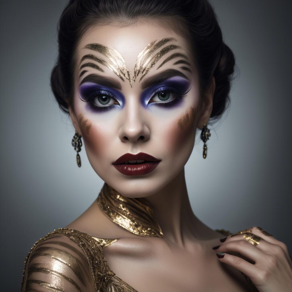 A stunning image of artistic portrait of a woman with dramatic makeup.