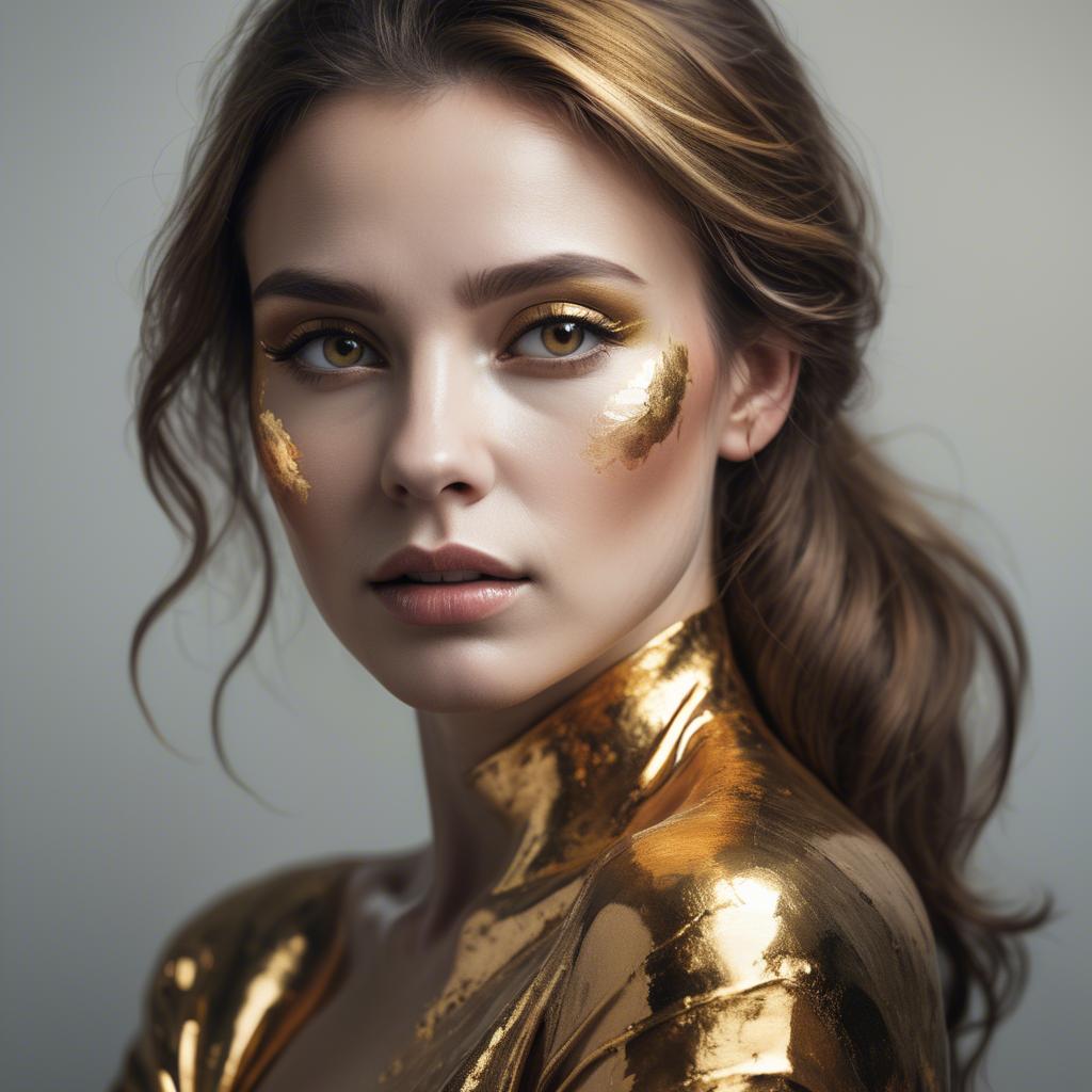 A stunning image of artistic portrait of a woman with golden highlights.