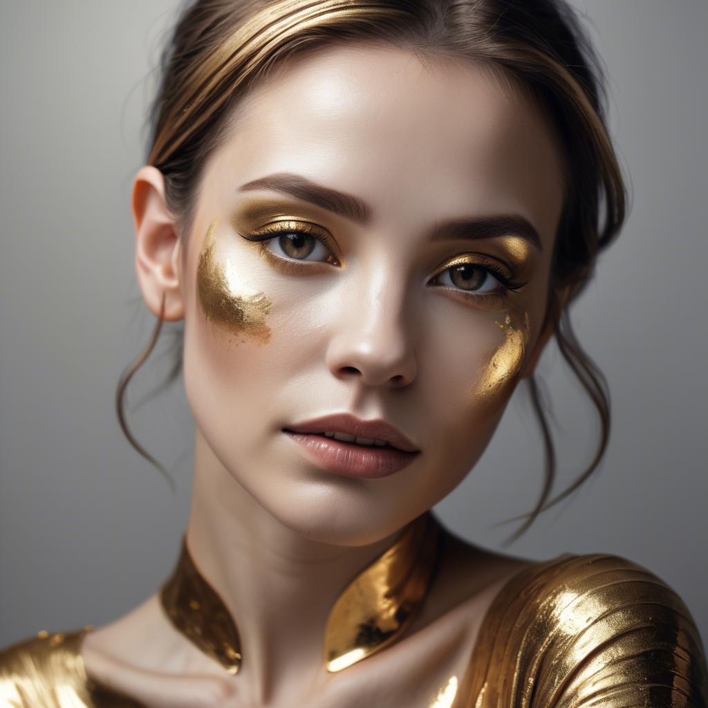 A stunning image of artistic portrait of a woman with golden highlights.
