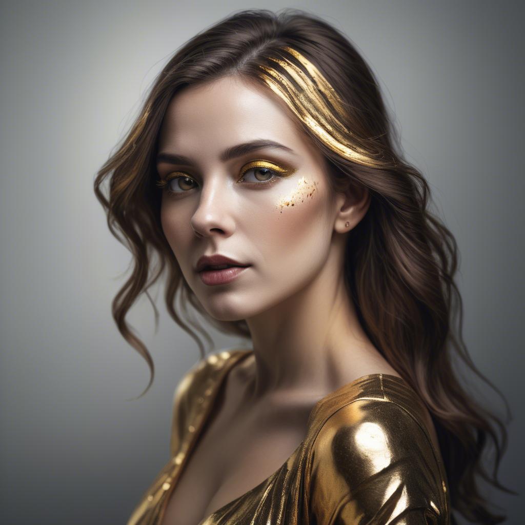 A stunning image of artistic portrait of a woman with golden highlights.