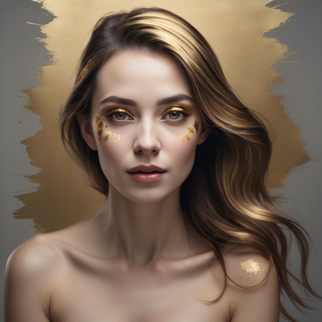 A stunning image of artistic portrait of a woman with golden highlights.