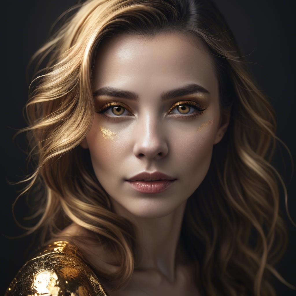 A stunning image of artistic portrait of a woman with golden highlights.