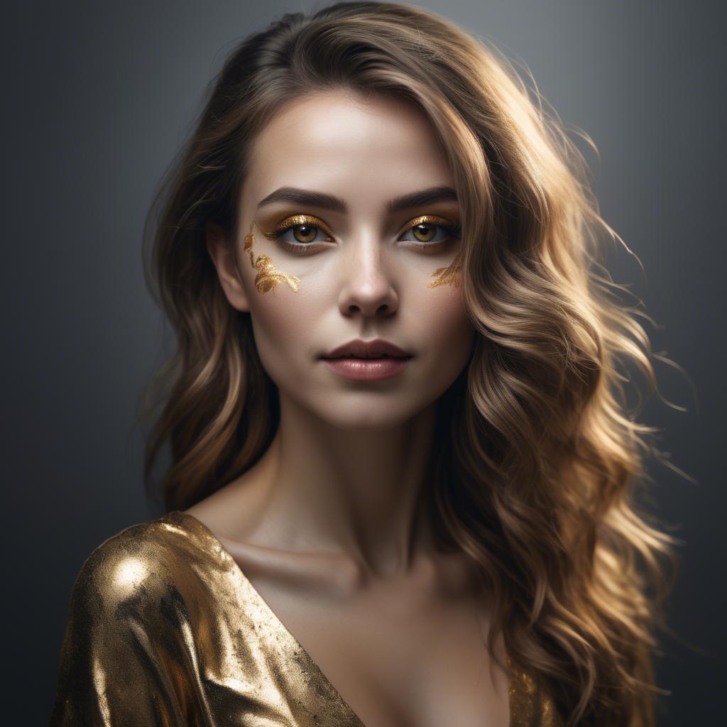 A stunning image of artistic portrait of a woman with golden highlights.