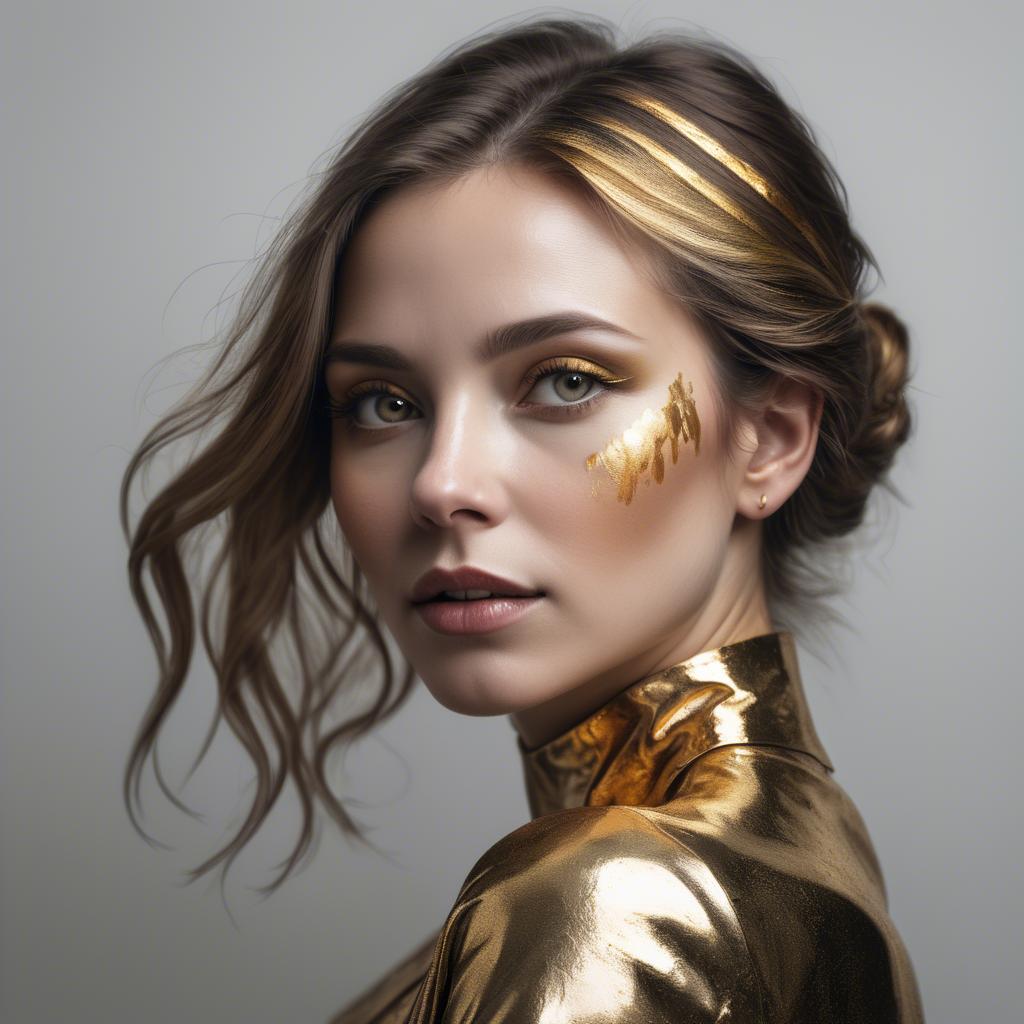 A stunning image of artistic portrait of a woman with golden highlights.