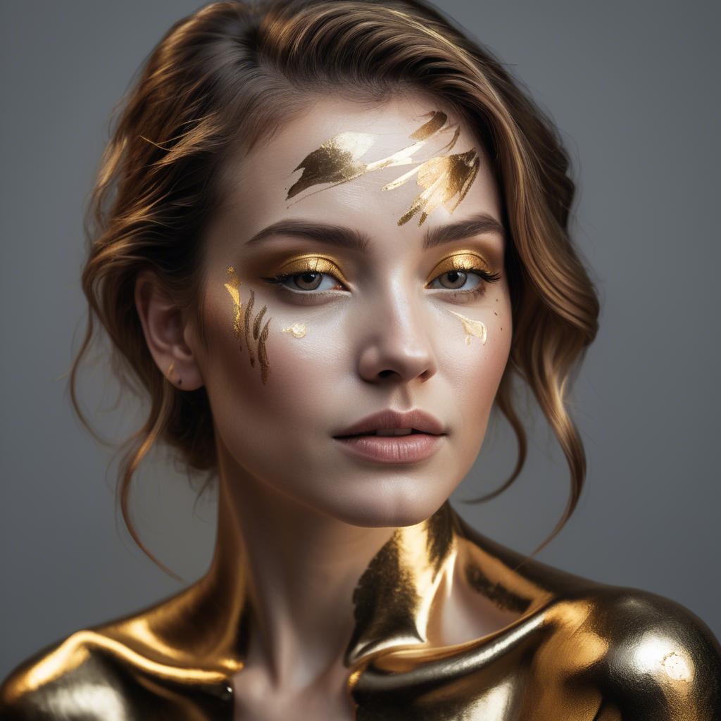 A stunning image of artistic portrait of a woman with golden highlights.