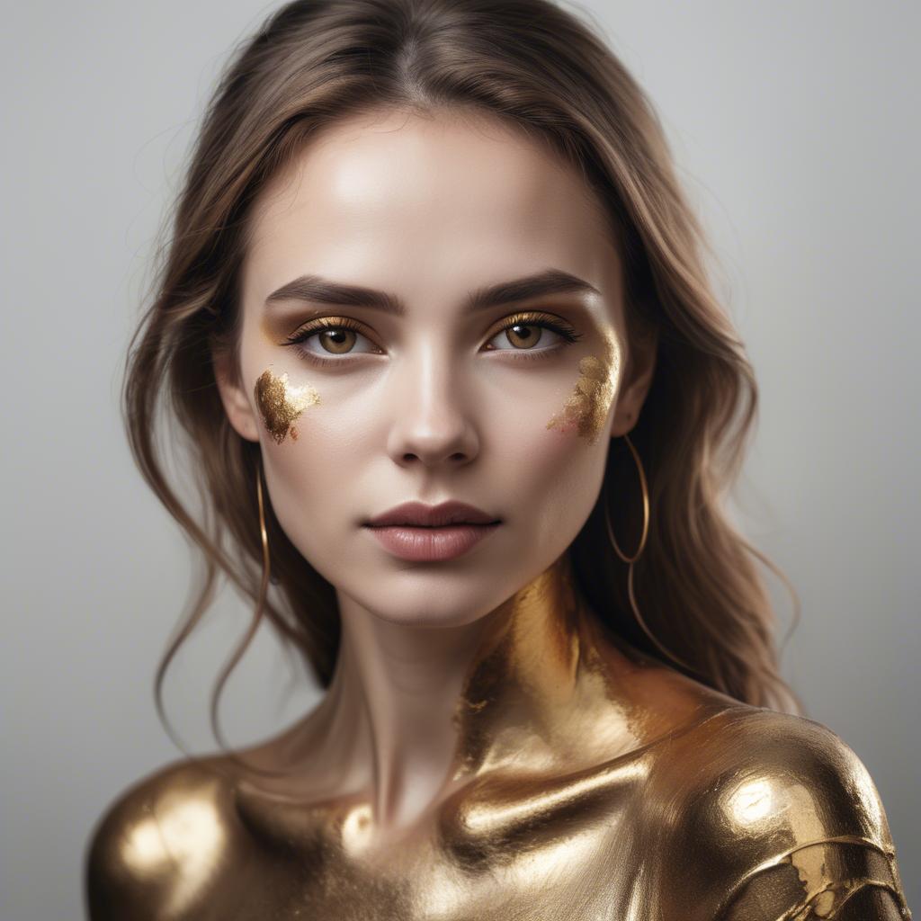 A stunning image of artistic portrait of a woman with golden highlights.