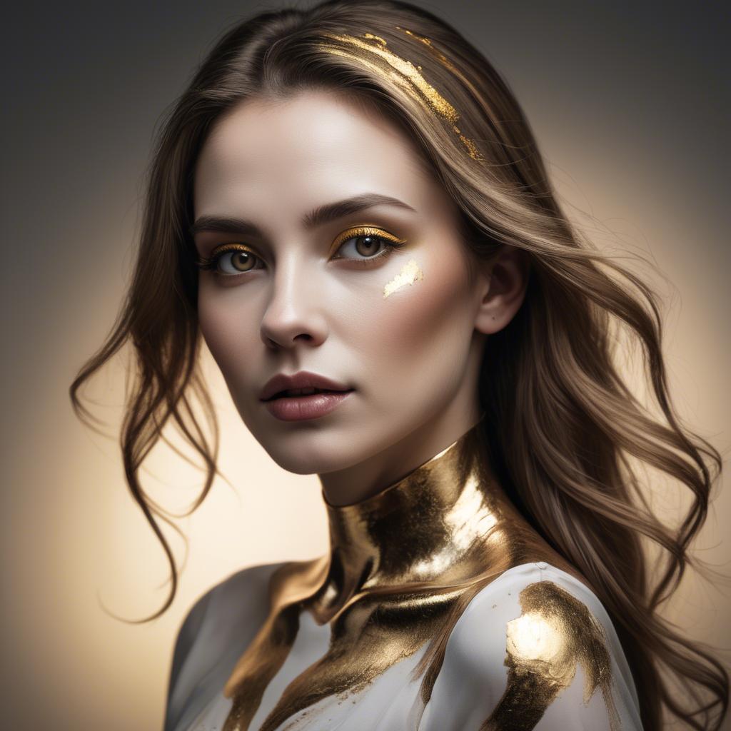 A stunning image of artistic portrait of a woman with golden highlights.