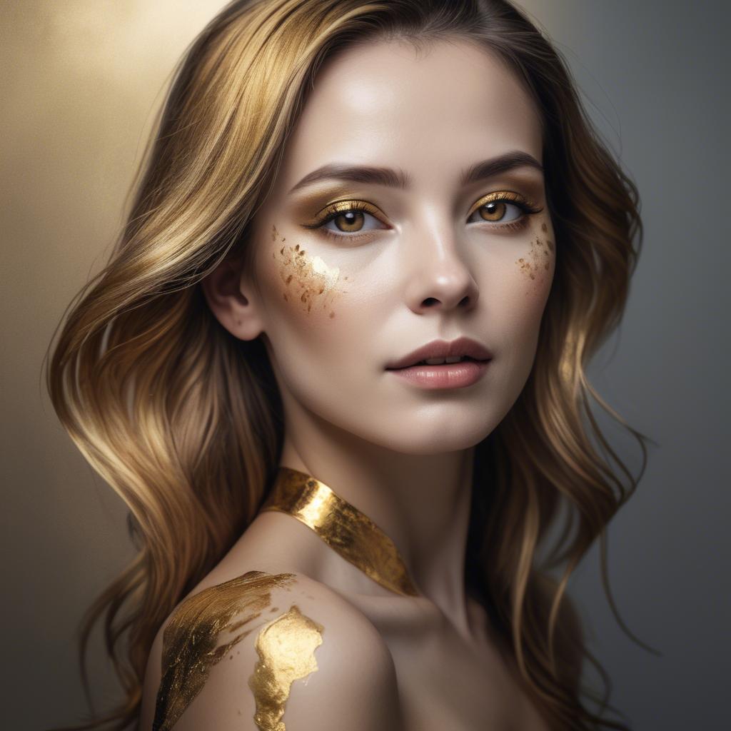 A stunning image of artistic portrait of a woman with golden highlights.