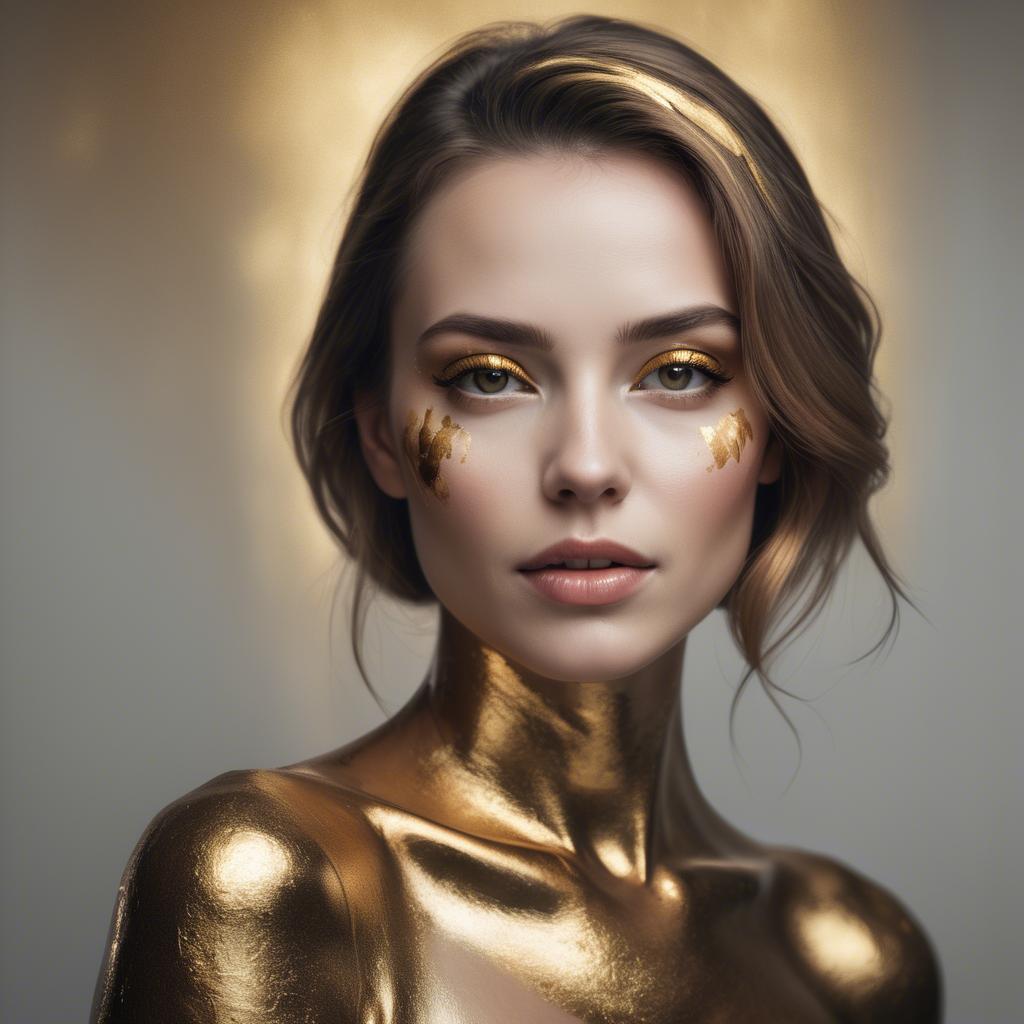 A stunning image of artistic portrait of a woman with golden highlights.