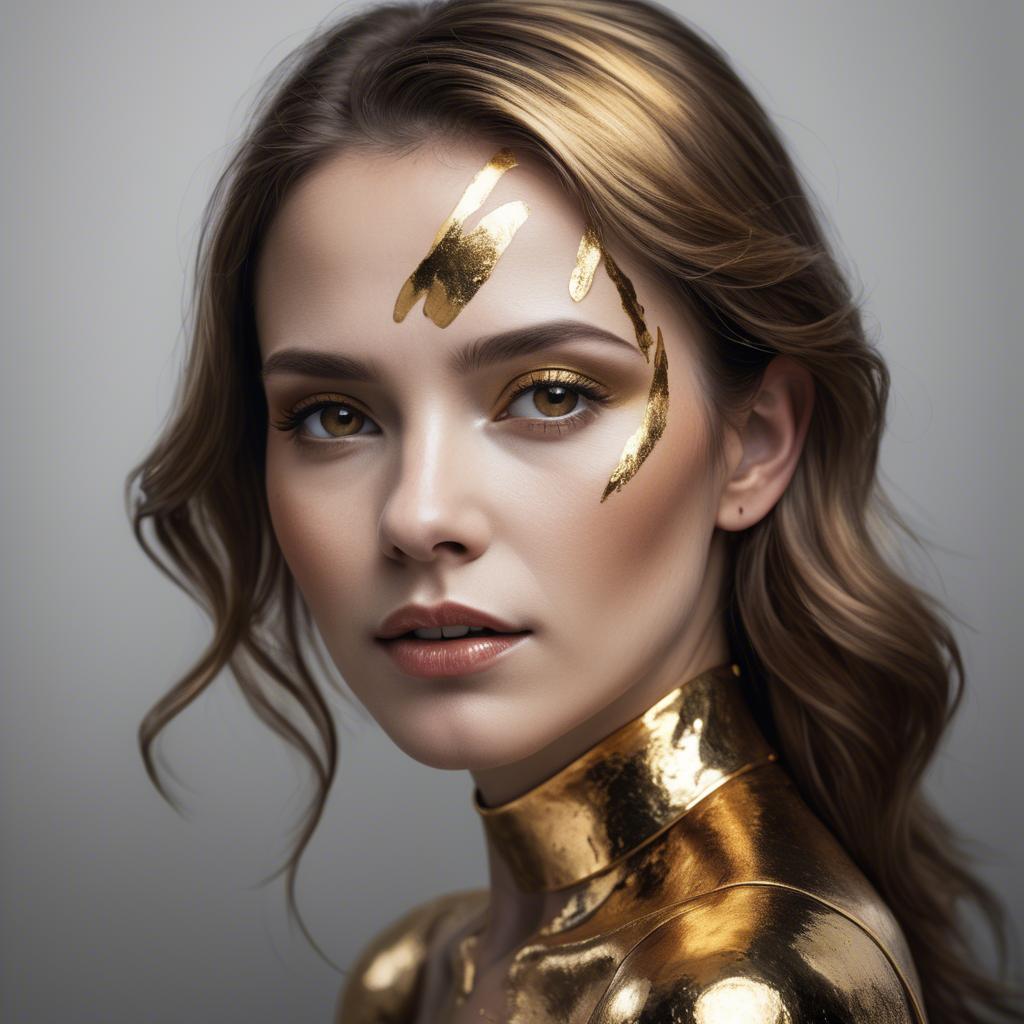 A stunning image of artistic portrait of a woman with golden highlights.