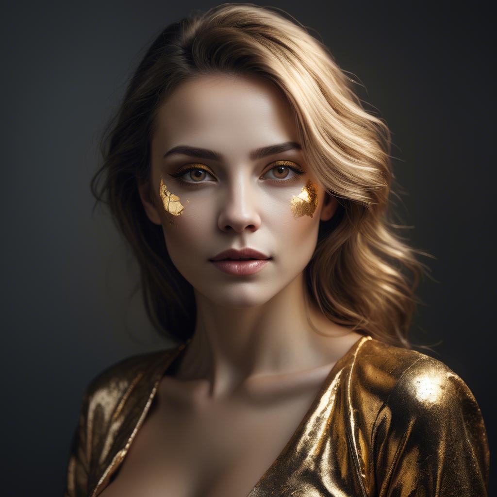 A stunning image of artistic portrait of a woman with golden highlights.