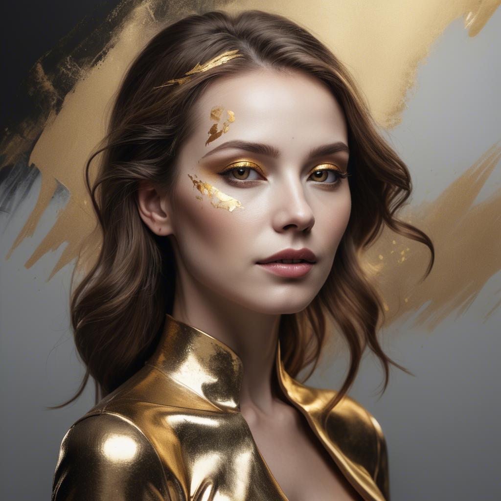 A stunning image of artistic portrait of a woman with golden highlights.