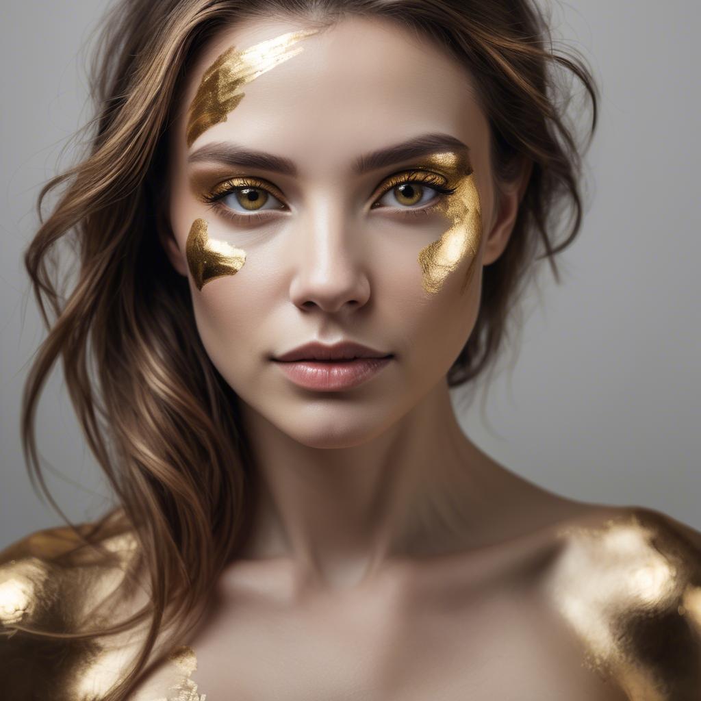 A stunning image of artistic portrait of a woman with golden highlights.