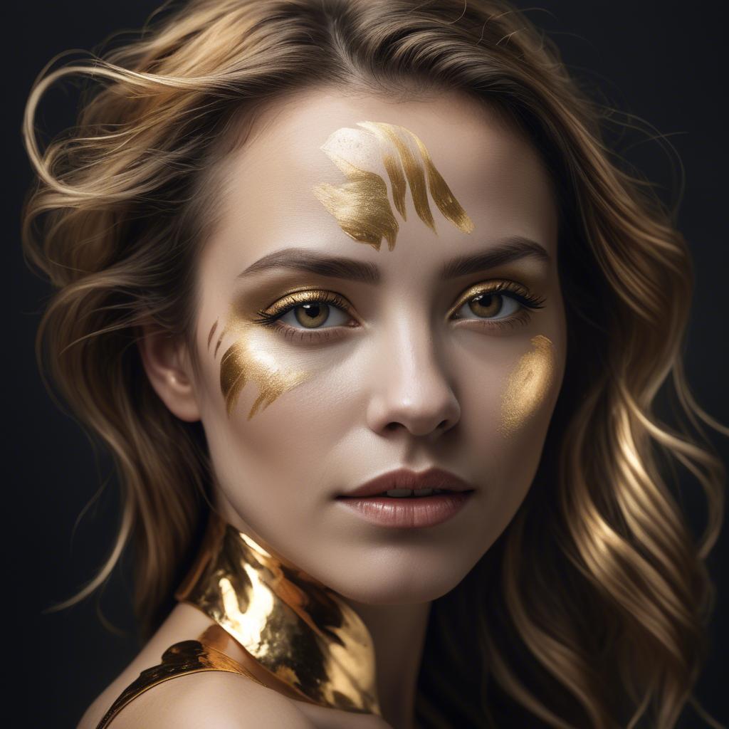 A stunning image of artistic portrait of a woman with golden highlights.