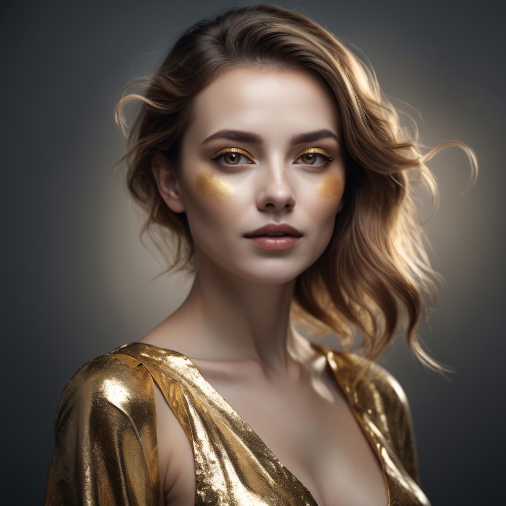 A stunning image of artistic portrait of a woman with golden highlights.