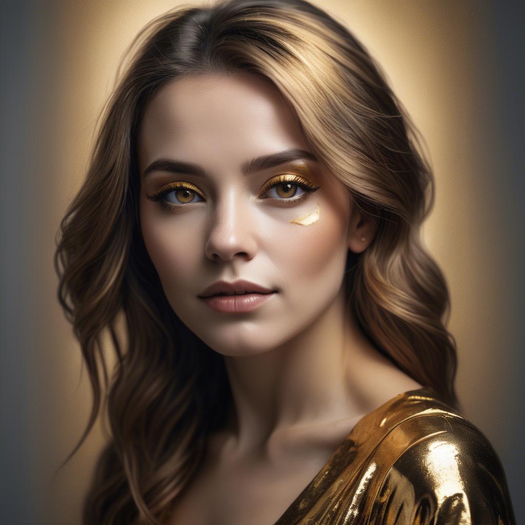 A stunning image of artistic portrait of a woman with golden highlights.