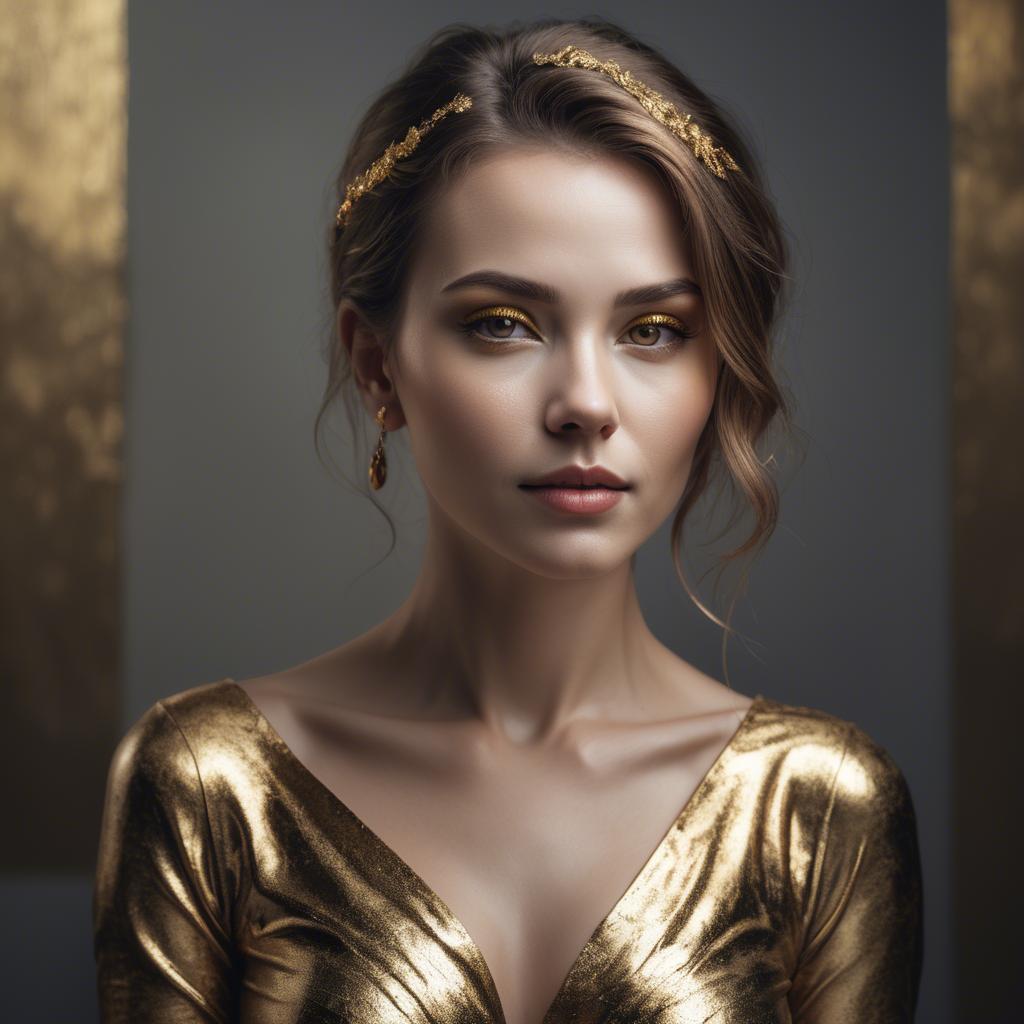 A stunning image of artistic portrait of a woman with golden highlights.