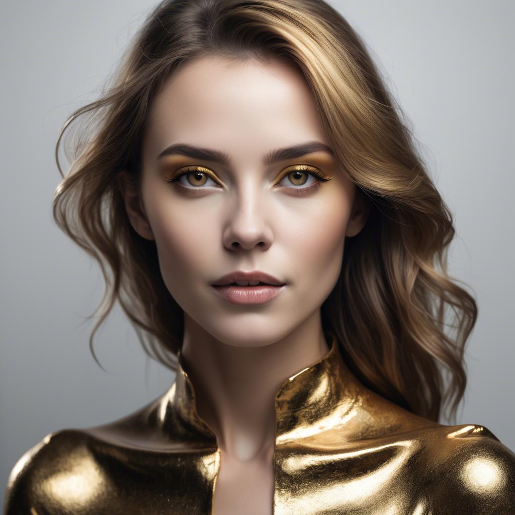A stunning image of artistic portrait of a woman with golden highlights.