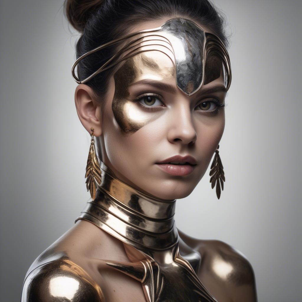 A stunning image of artistic portrait of a woman with metallic accents.