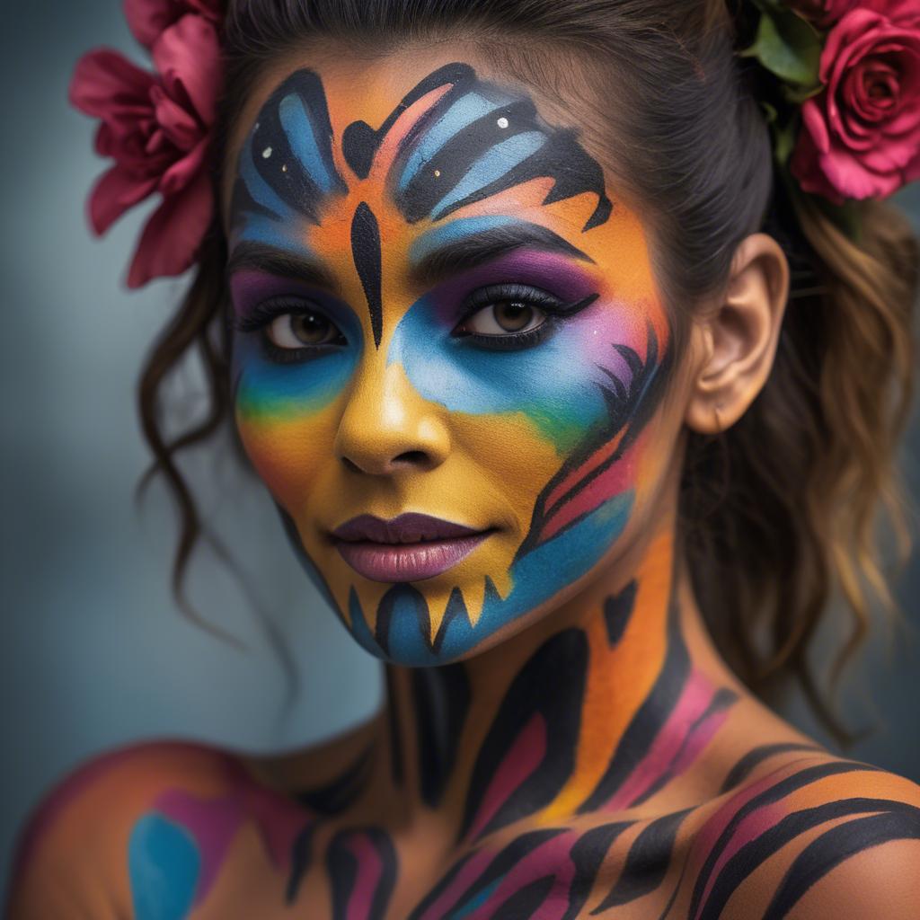 A stunning image of artistic portrait of a woman with vibrant face paint.