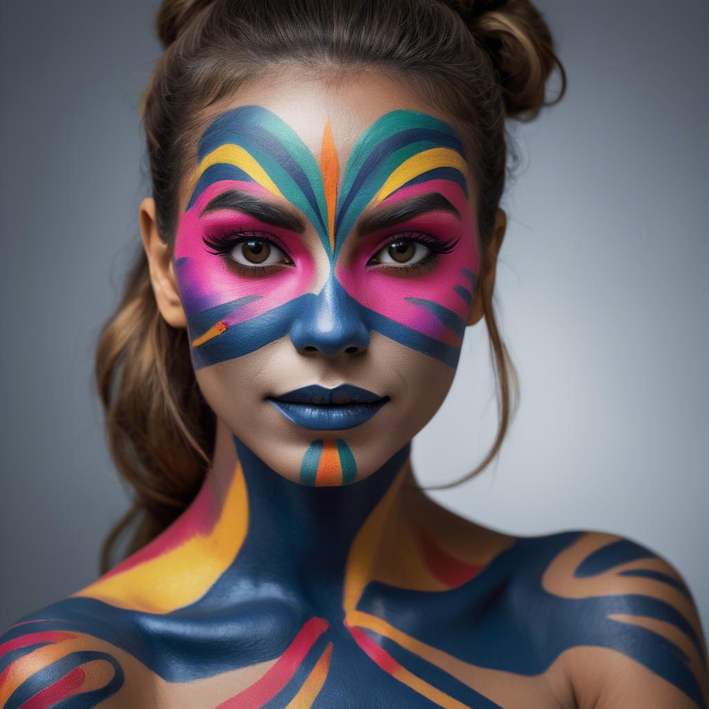 A stunning image of artistic portrait of a woman with vibrant face paint.