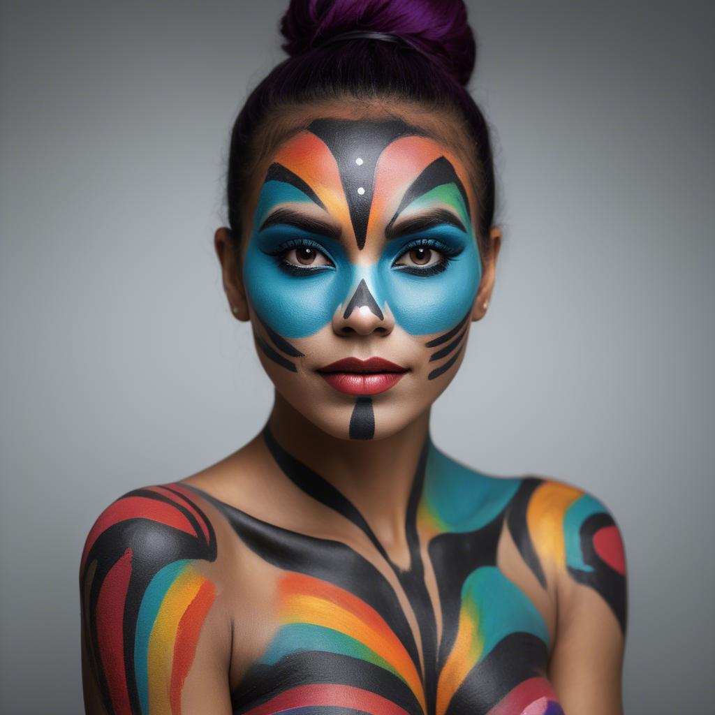 A stunning image of artistic portrait of a woman with vibrant face paint.