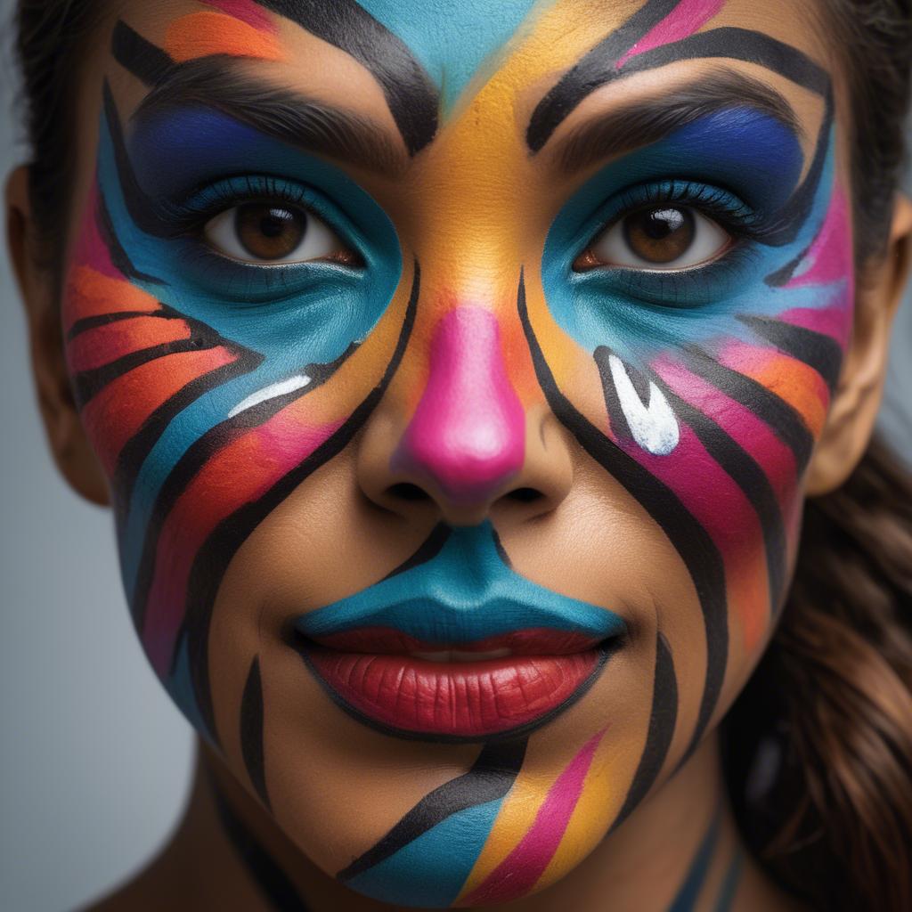 A stunning image of artistic portrait of a woman with vibrant face paint.