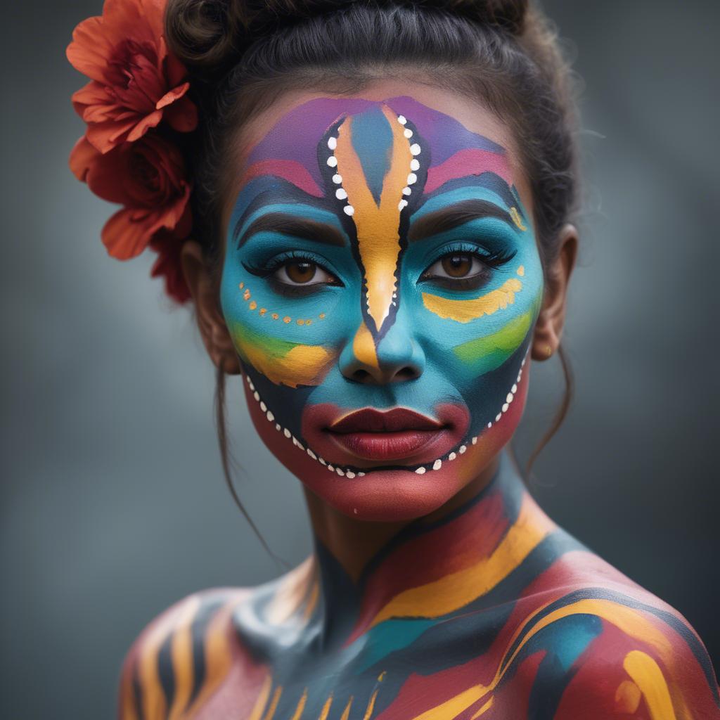 A stunning image of artistic portrait of a woman with vibrant face paint.