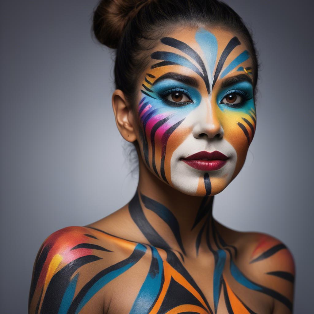 A stunning image of artistic portrait of a woman with vibrant face paint.