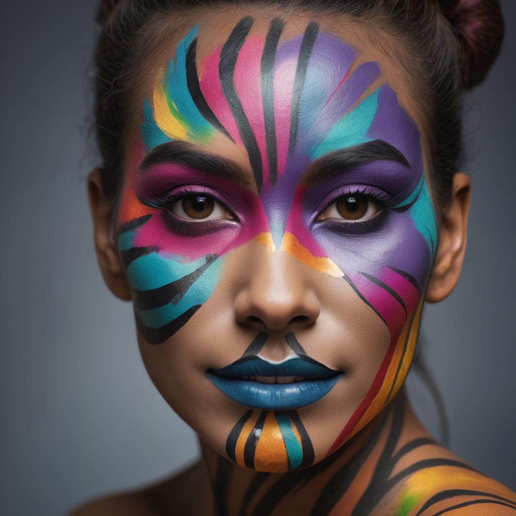 A stunning image of artistic portrait of a woman with vibrant face paint.