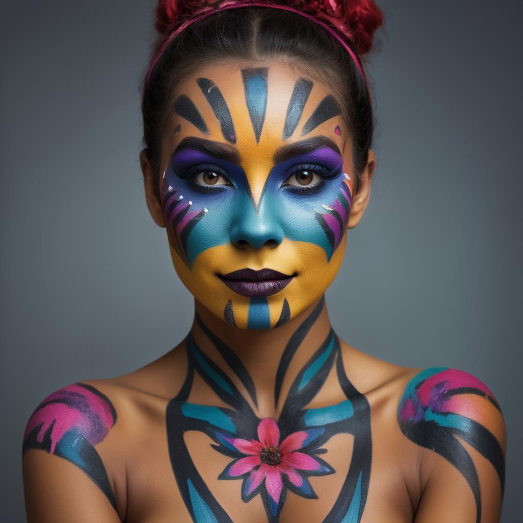 A stunning image of artistic portrait of a woman with vibrant face paint.